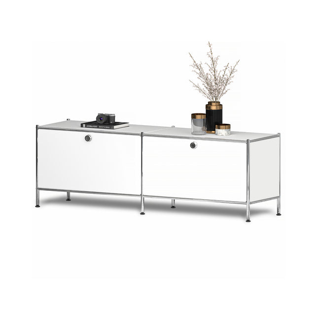 Metal Low board with 2 Flap Doors White