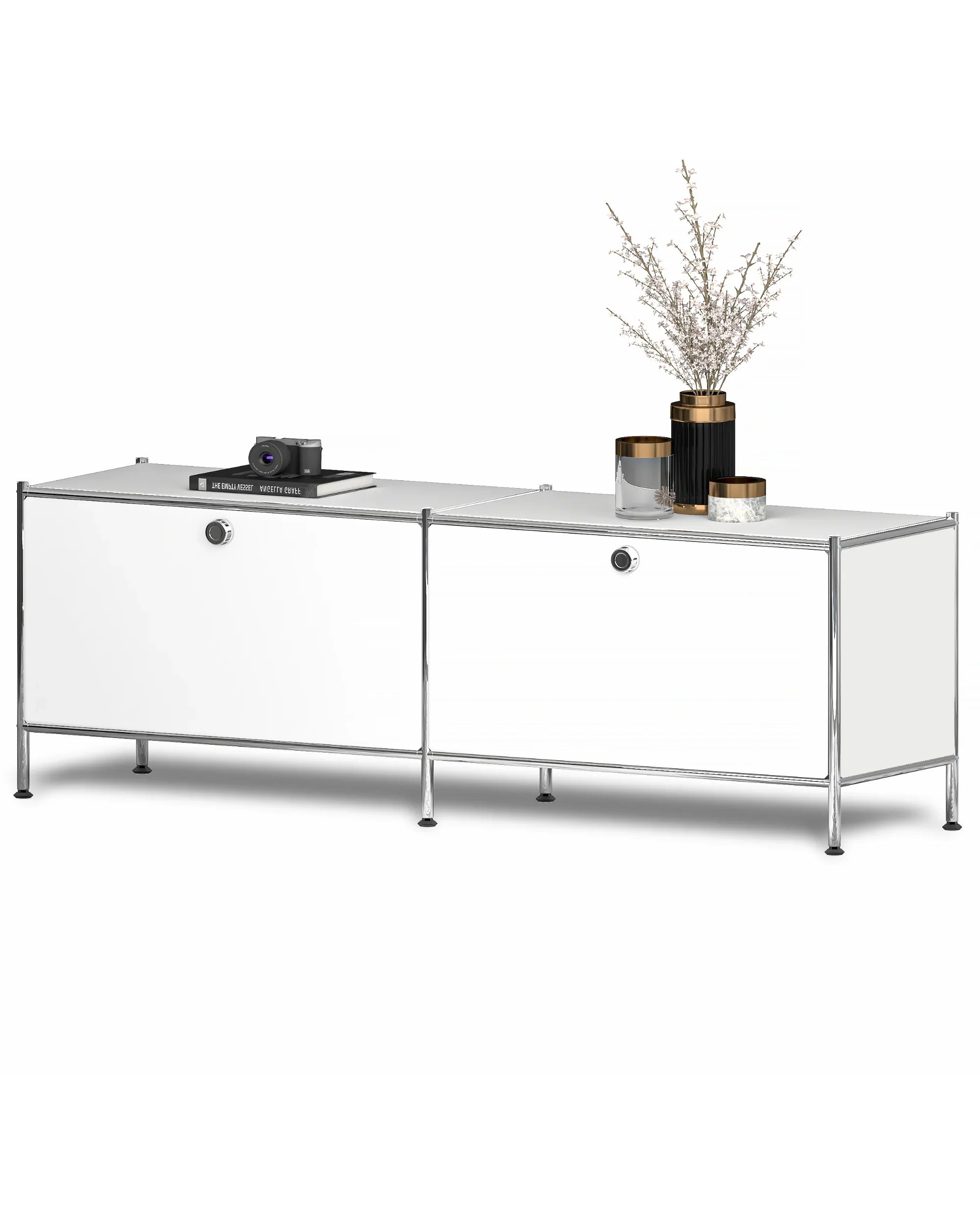 SIMPLINK 60-Inch Wide Metal Lowboard Storage Cabinet with 2 Flap Doors