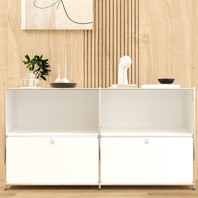 Metal Sideboard with 2 Flap Doors White