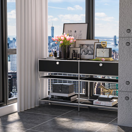 Metal Console Table with 2 Drawers Black