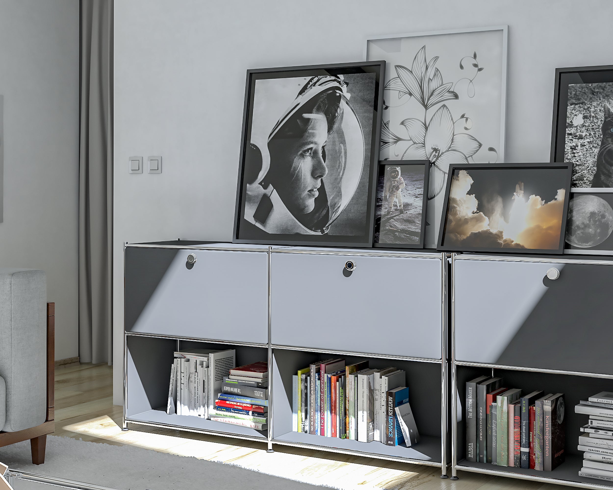 SIMPLINK 60-Inch Wide Metal Sideboard Cabinet with 2 Flap Doors