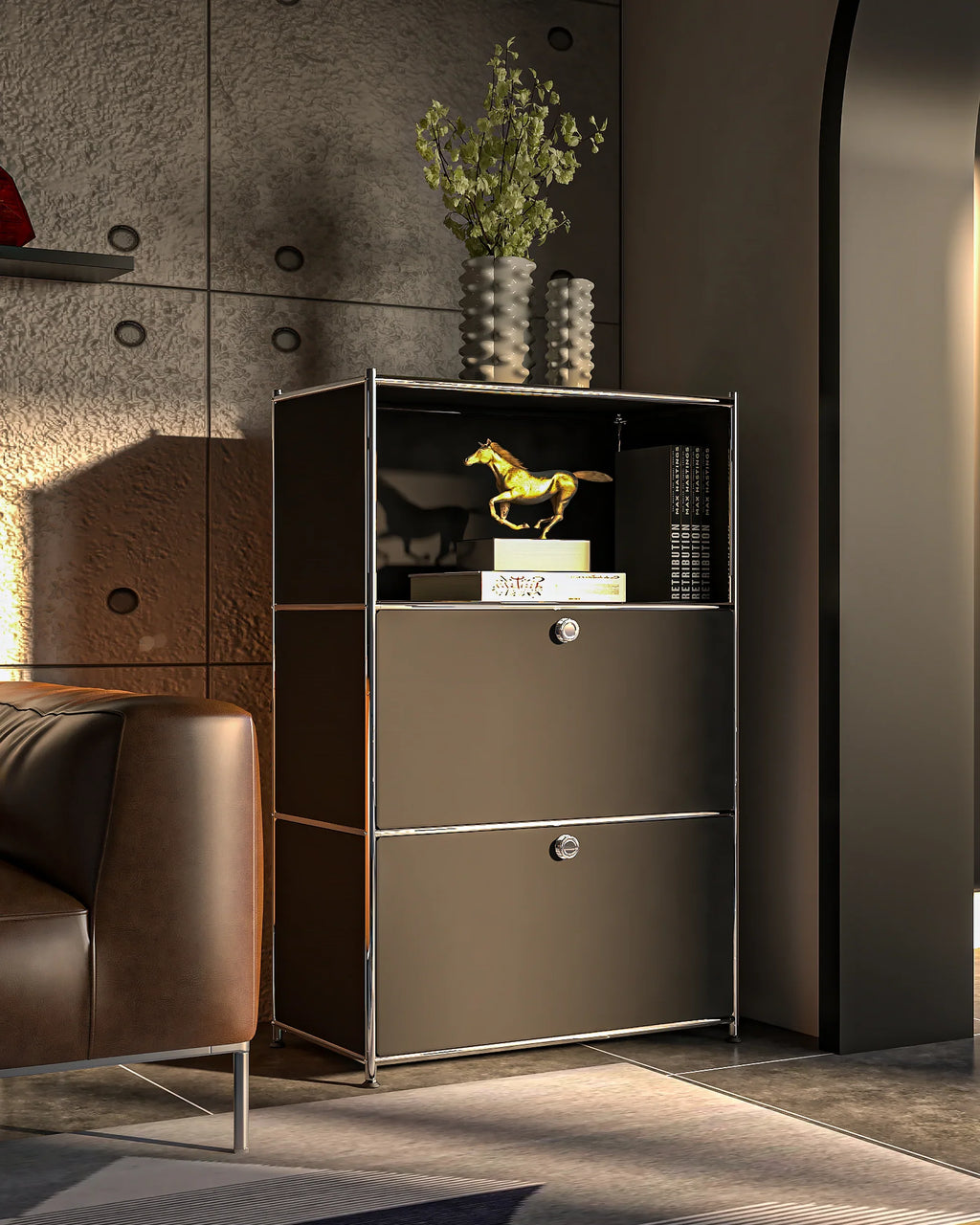 SIMPLINK 47-Inch Metal Storage Cabinet with Open Shelves