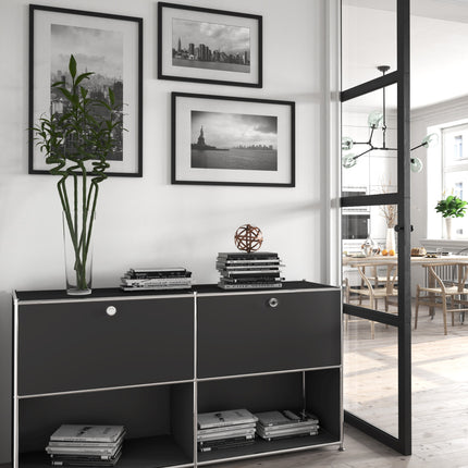 Metal Sideboard with 2 Flap Doors Black