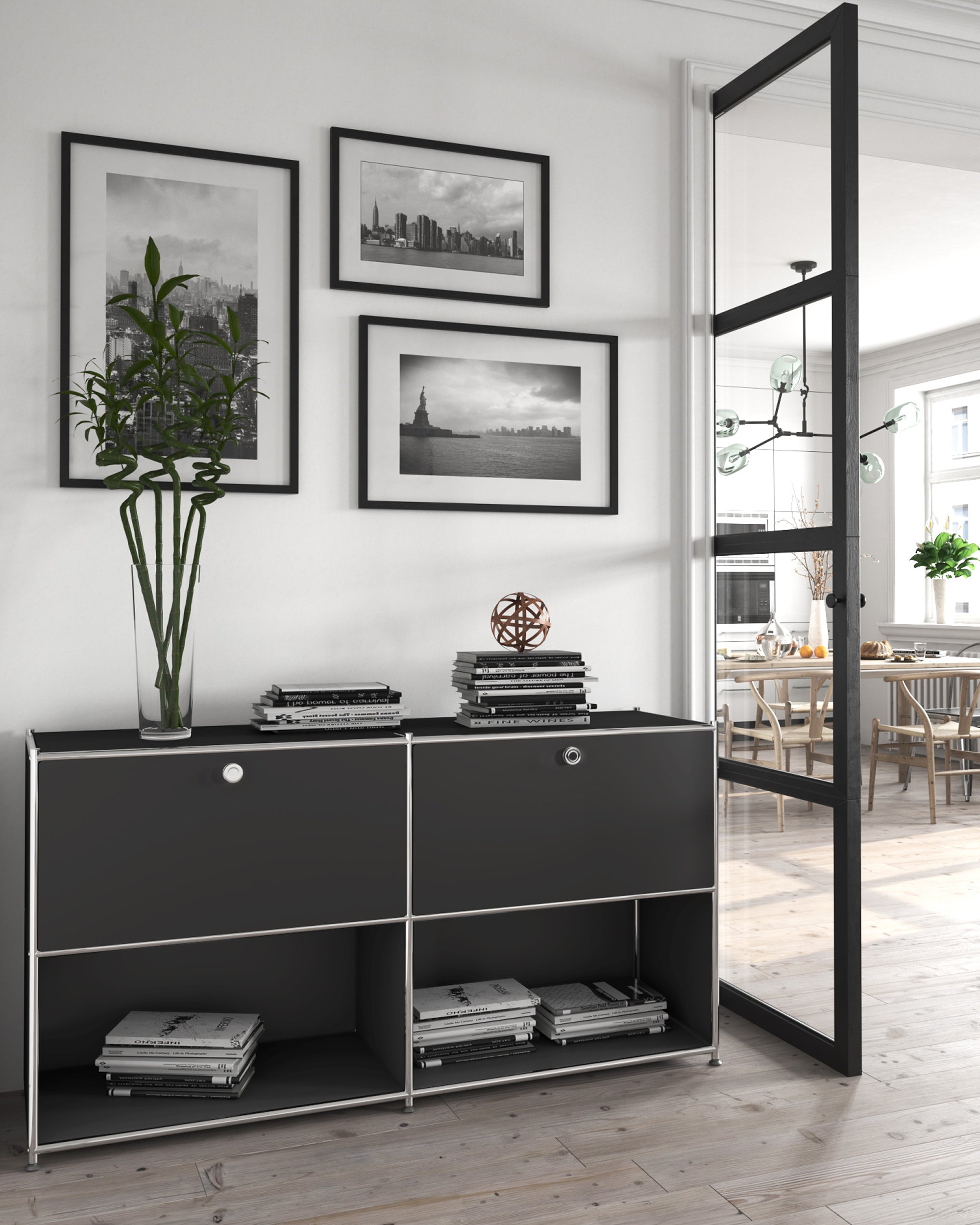 SIMPLINK 60-Inch Wide Metal Sideboard Cabinet with 2 Flap Doors