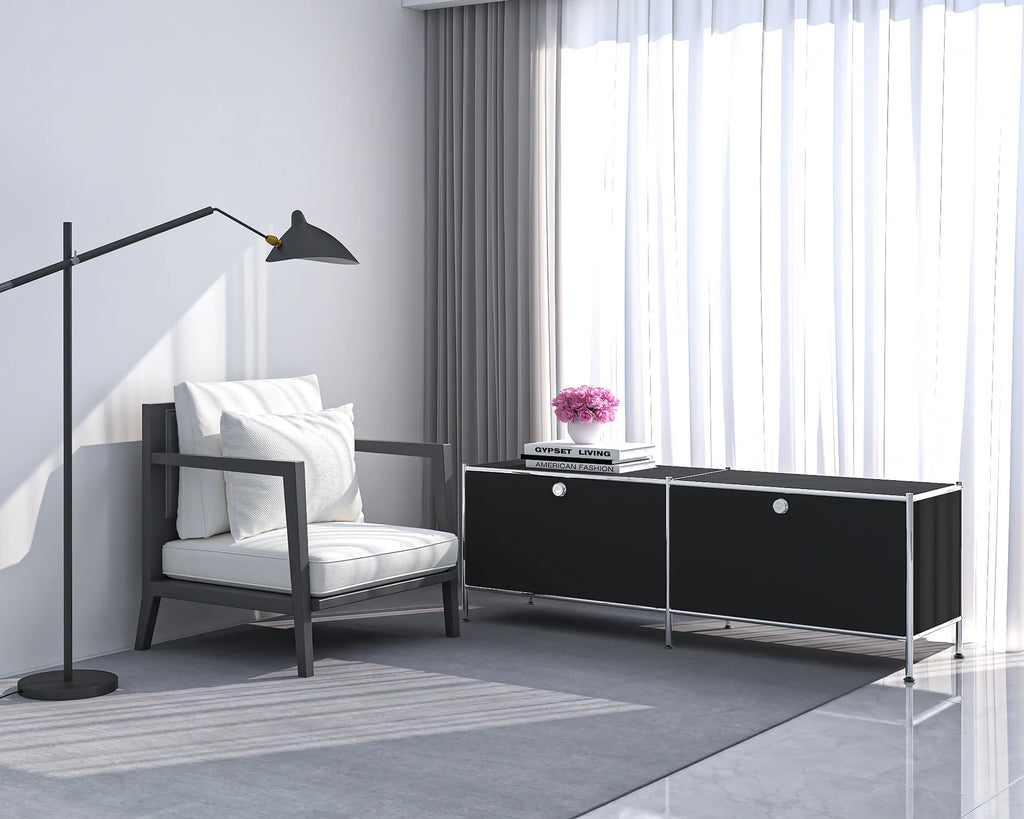 SIMPLINK 60-Inch Wide Metal Lowboard Storage Cabinet with 2 Flap Doors