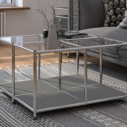 Metal Square Coffee Table with Storage Grey