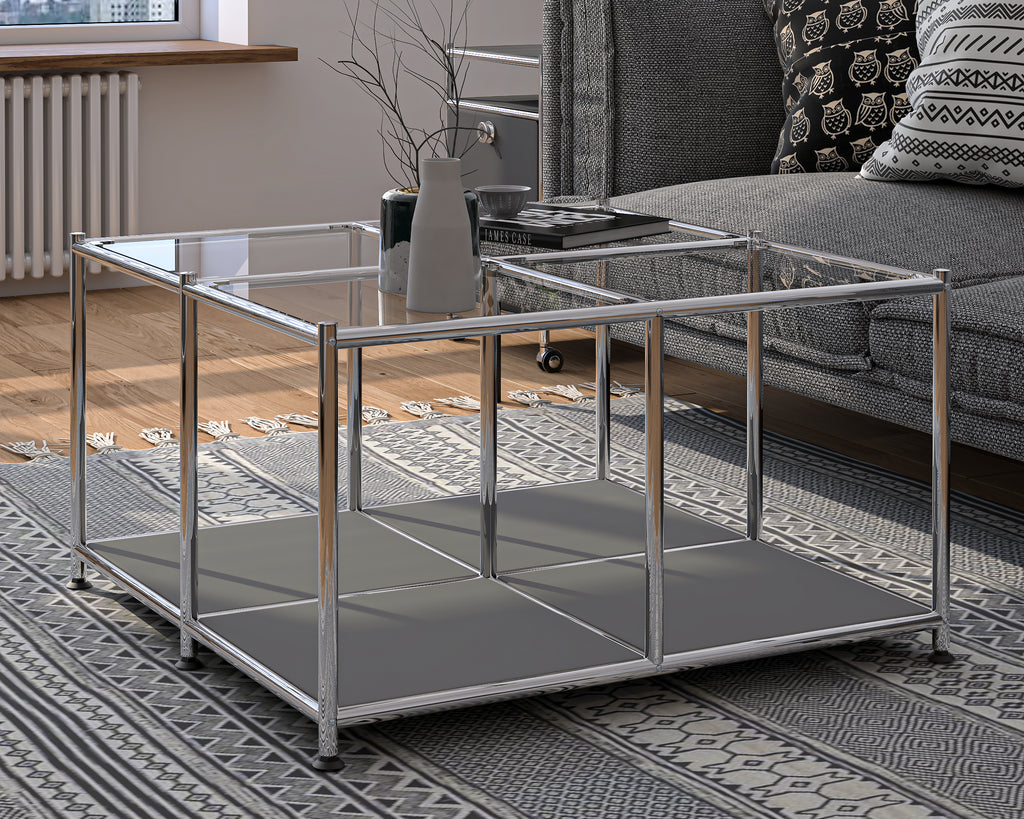 SIMPLINK 30.7-Inch Square Metal Coffee Table with Open Storage