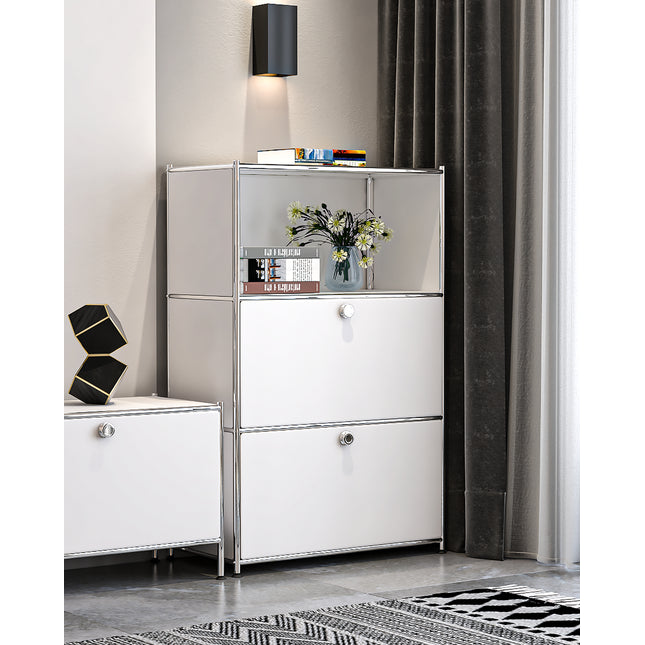 Metal Shelf with 2 Flap Doors White