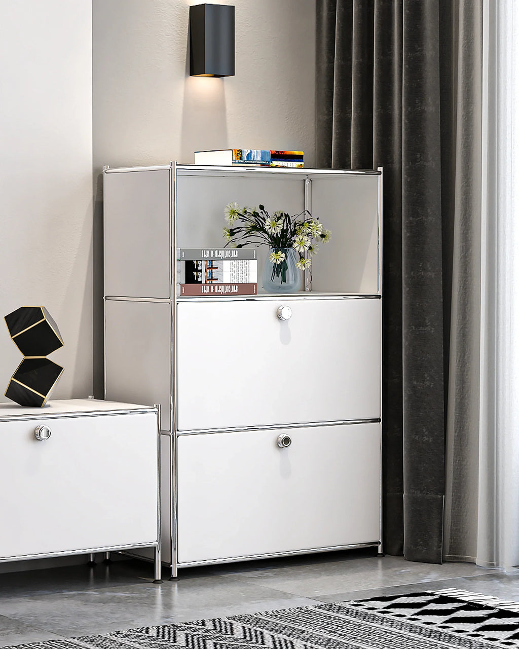 SIMPLINK 47-Inch Metal Storage Cabinet with Open Shelves