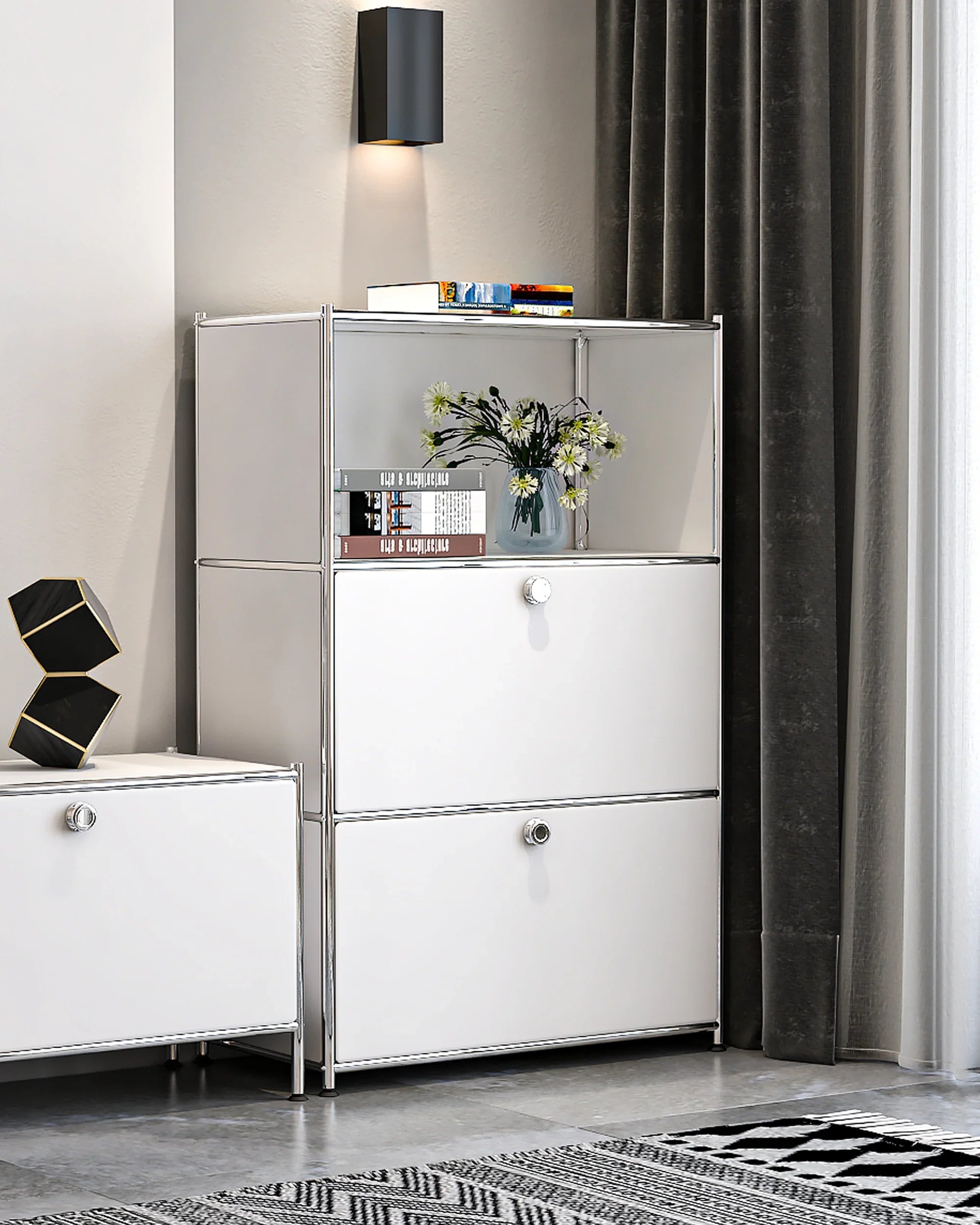 SIMPLINK 47-Inch Metal Storage Cabinet with Open Shelves