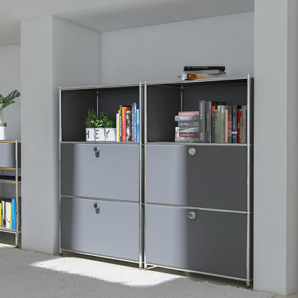 Metal Shelf with 2 Flap Doors Grey