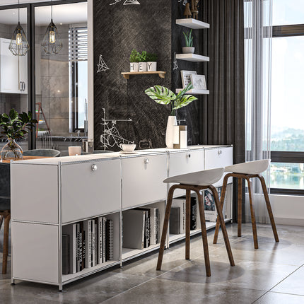 Metal Sideboard with 2 Flap Doors White