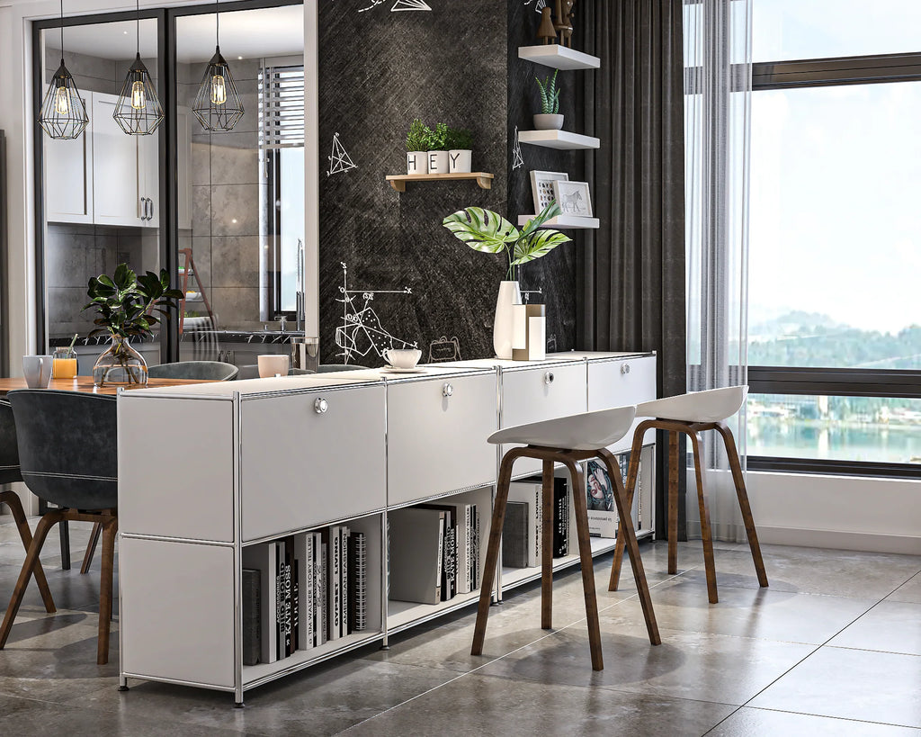 SIMPLINK 60-Inch Wide Metal Sideboard Cabinet with 2 Flap Doors