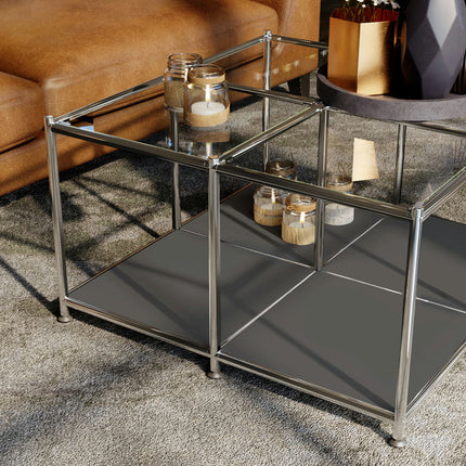 Metal Square Coffee Table with Storage Grey