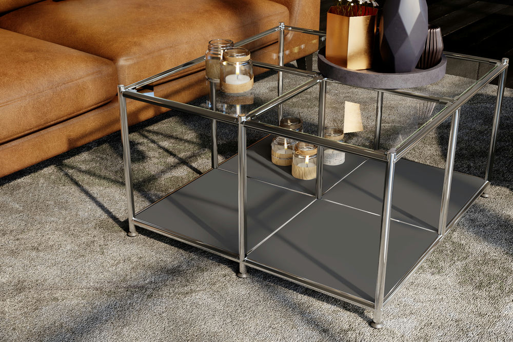 SIMPLINK 30.7-Inch Square Metal Coffee Table with Open Storage