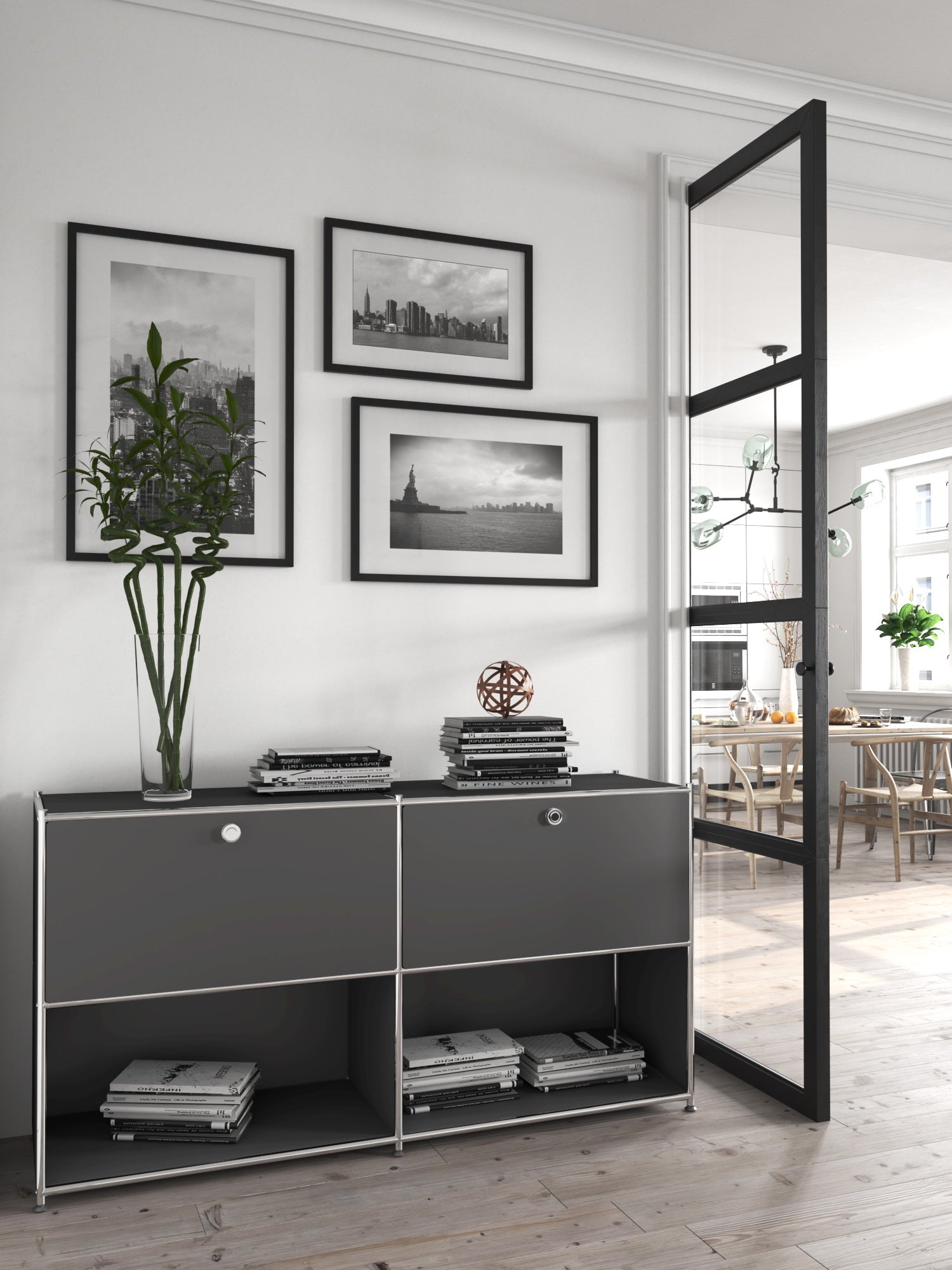 SIMPLINK 60-Inch Wide Metal Sideboard Cabinet with 2 Flap Doors