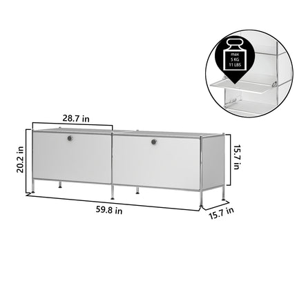 Metal Low board with 2 Flap Doors White