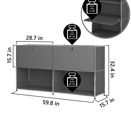 Metal Sideboard with 2 Flap Doors Black