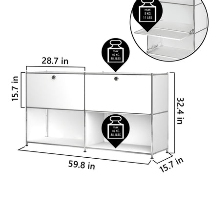 Metal Sideboard with 2 Flap Doors White