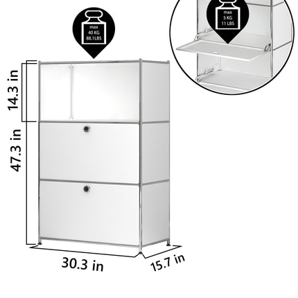 Metal Shelf with 2 Flap Doors White