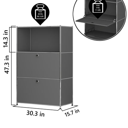 Metal Shelf with 2 Flap Doors Black