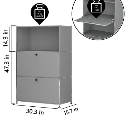 Metal Shelf with 2 Flap Doors Grey