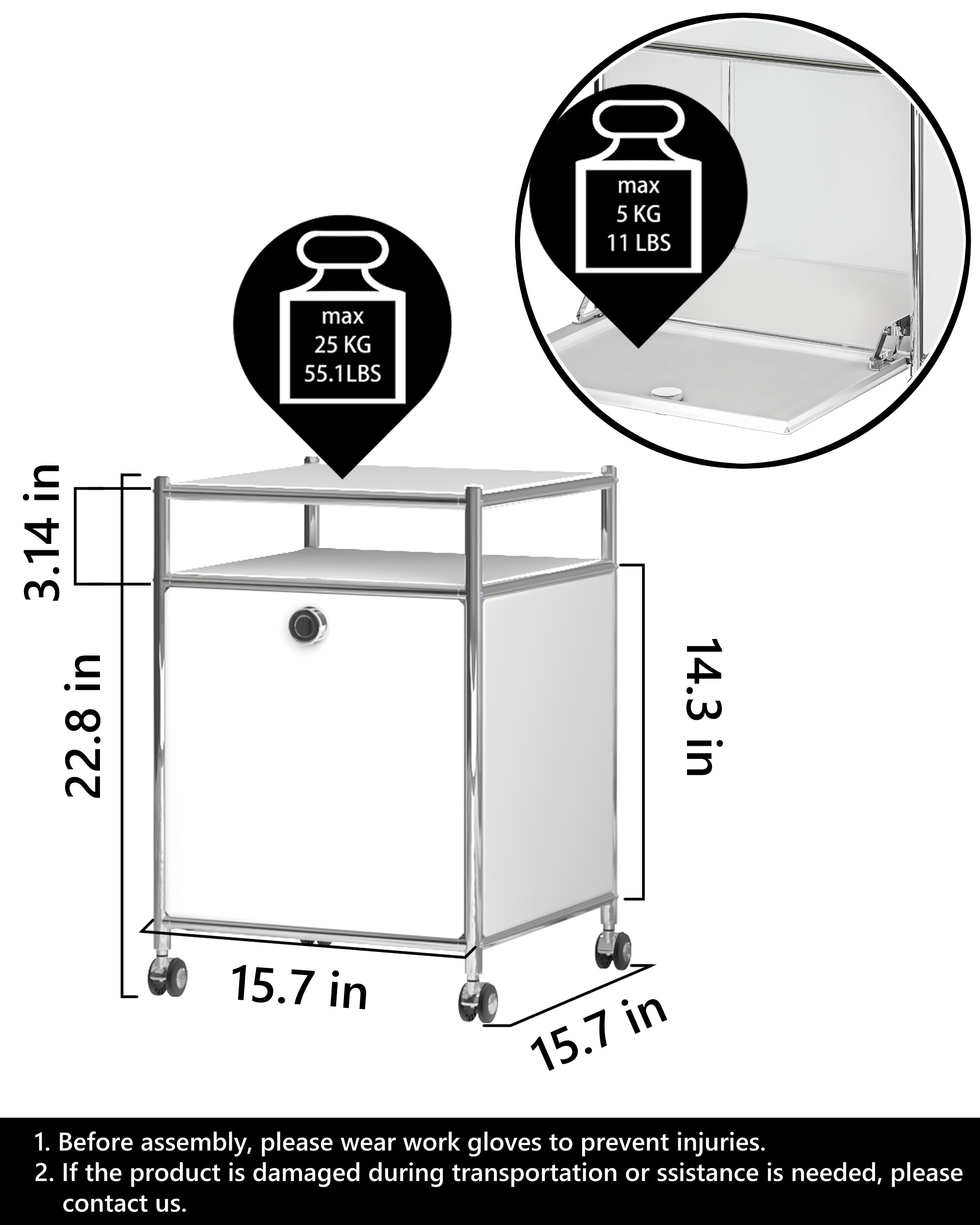 Storage Cart with 1 Flap Door White – Simplink