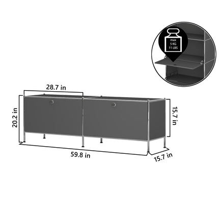 Metal Low board with 2 Flap Doors Black