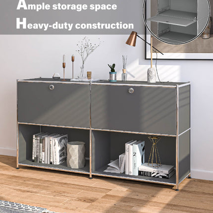 Metal Sideboard with 2 Flap Doors Grey