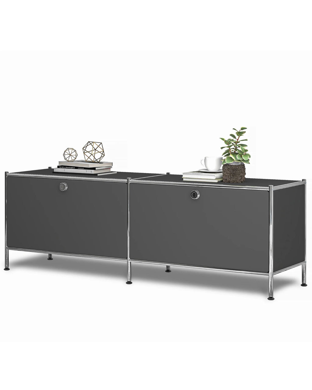 SIMPLINK 60-Inch Wide Metal Lowboard Storage Cabinet with 2 Flap Doors