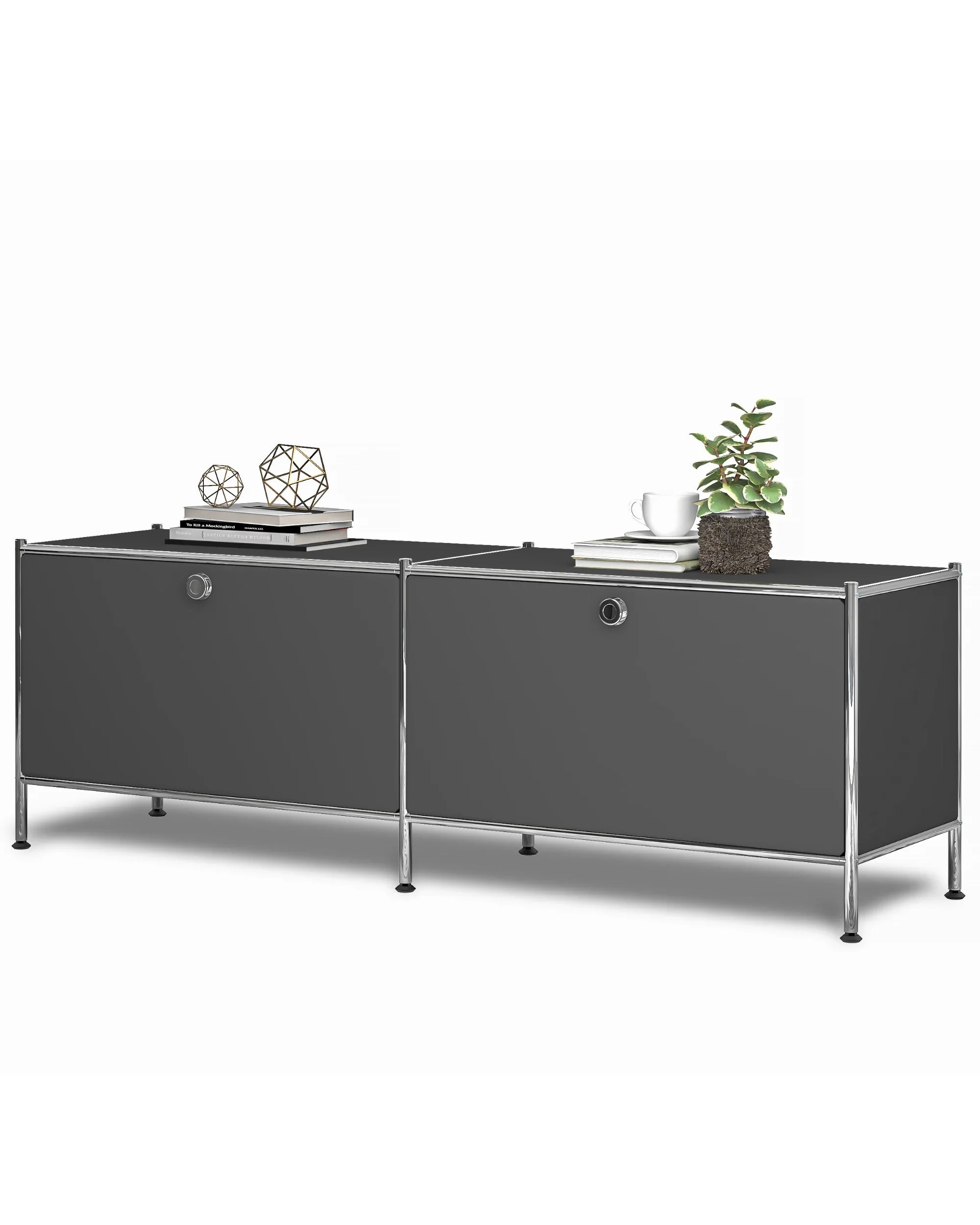 SIMPLINK 60-Inch Wide Metal Lowboard Storage Cabinet with 2 Flap Doors