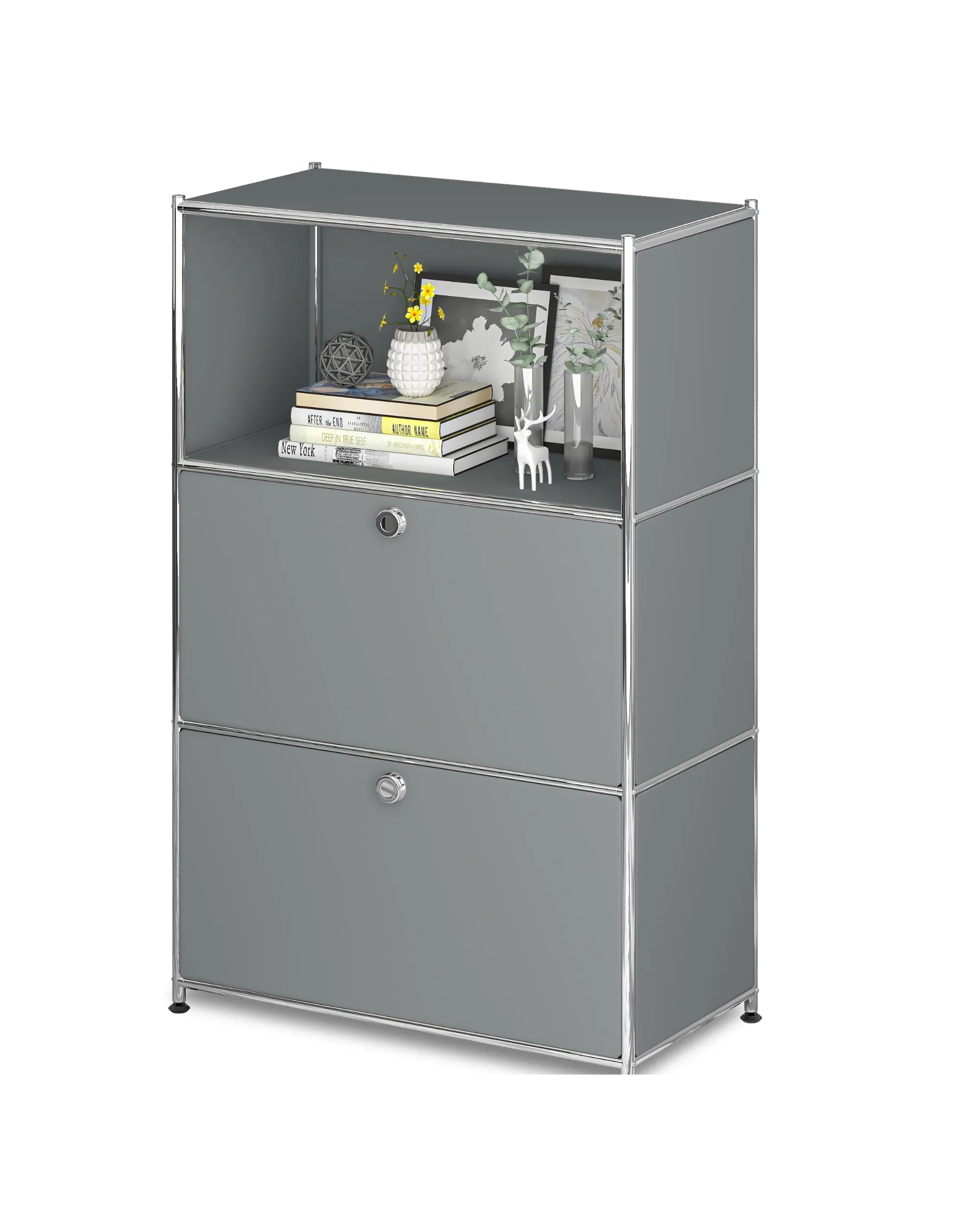 SIMPLINK 47-Inch Metal Storage Cabinet with Open Shelves