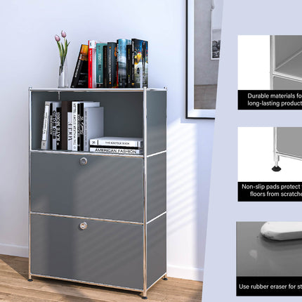 Metal Shelf with 2 Flap Doors Grey