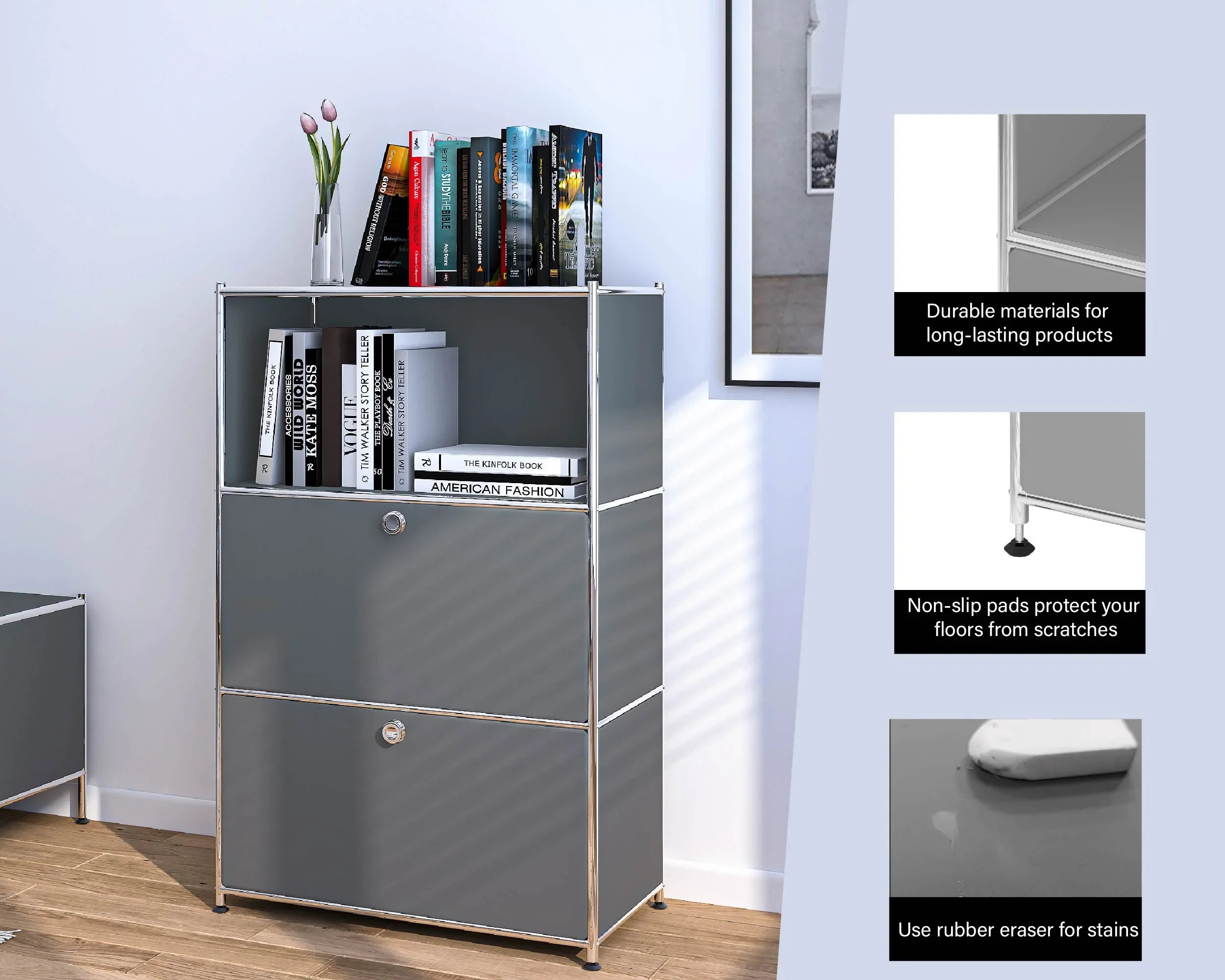 SIMPLINK 47-Inch Metal Storage Cabinet with Open Shelves