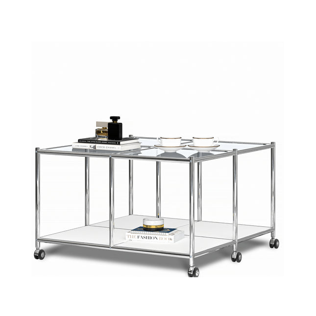 Metal Square Coffee Table with Storage White