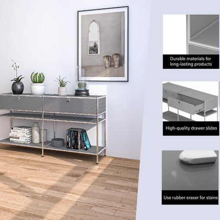 Metal Console Table with 2 Drawers Grey