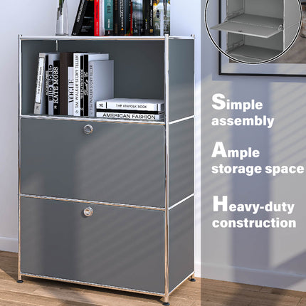 Metal Shelf with 2 Flap Doors Grey