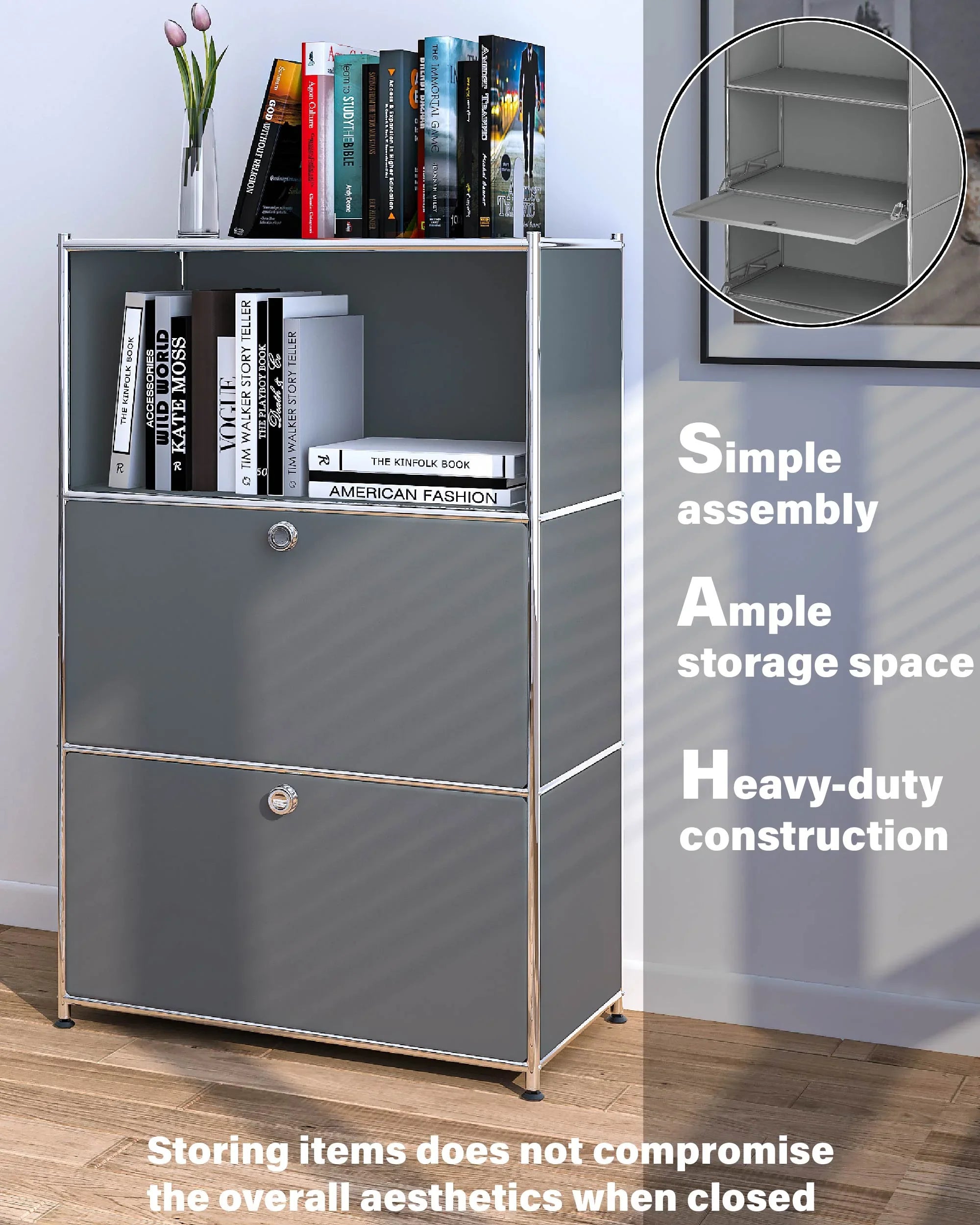 SIMPLINK 47-Inch Metal Storage Cabinet with Open Shelves